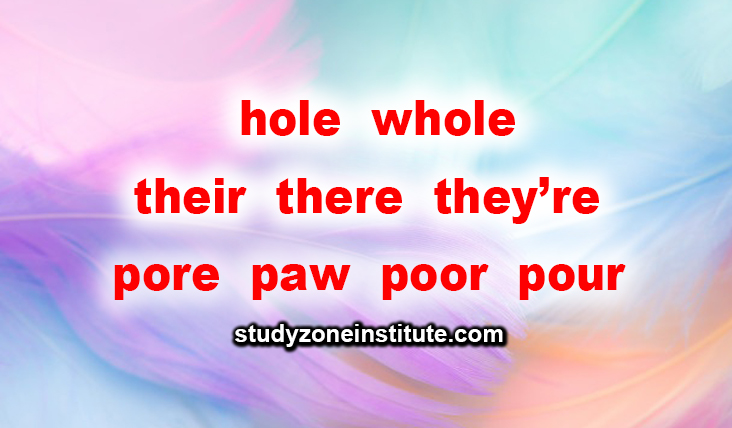 Homophones hole, whole, their, there, they're for reading lessons