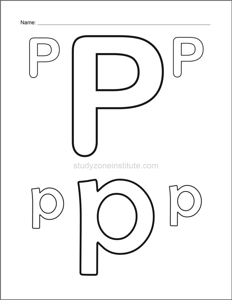 Learn alphabet. Colour P.