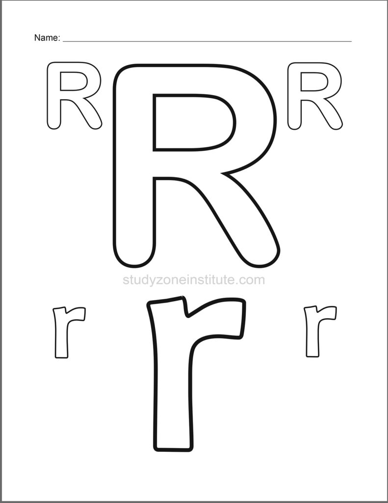 Learn alphabet. Colour R.