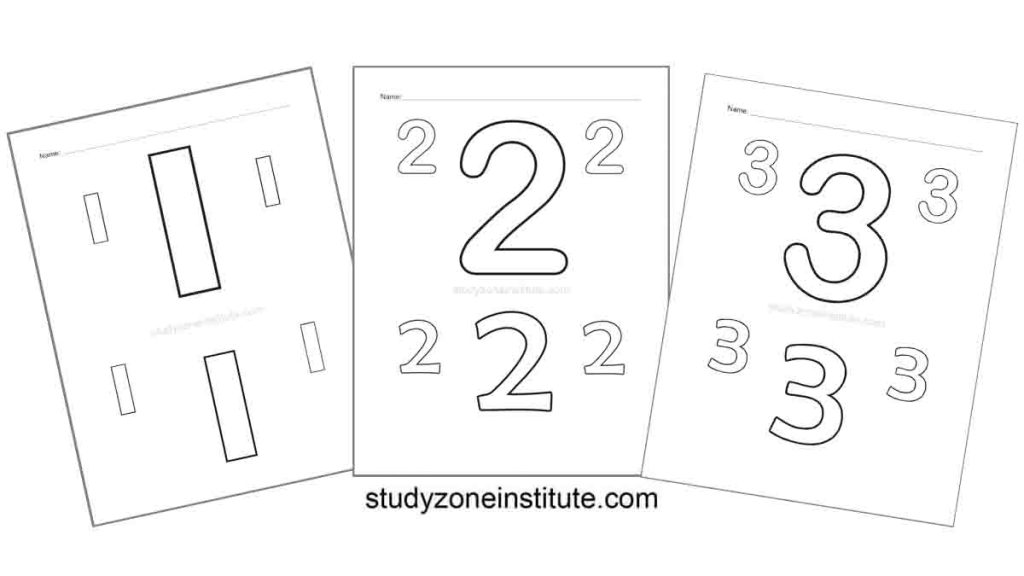 Learn numbers 123 with worksheets to colour.