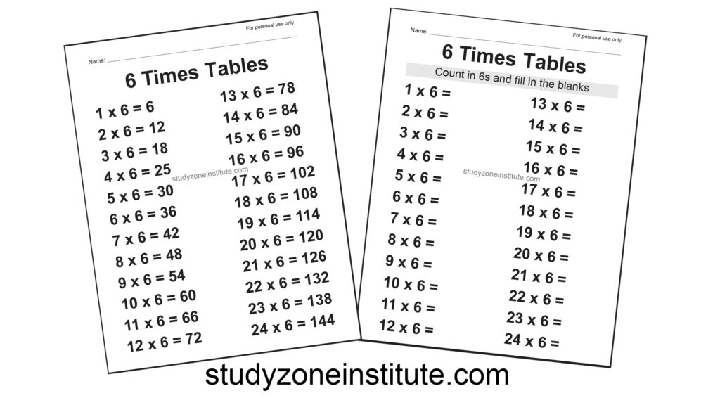 6 Times Tables