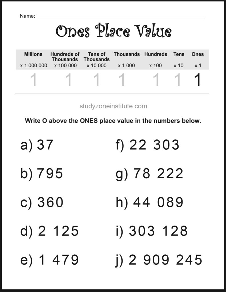 Ones Place Value Write O Worksheet