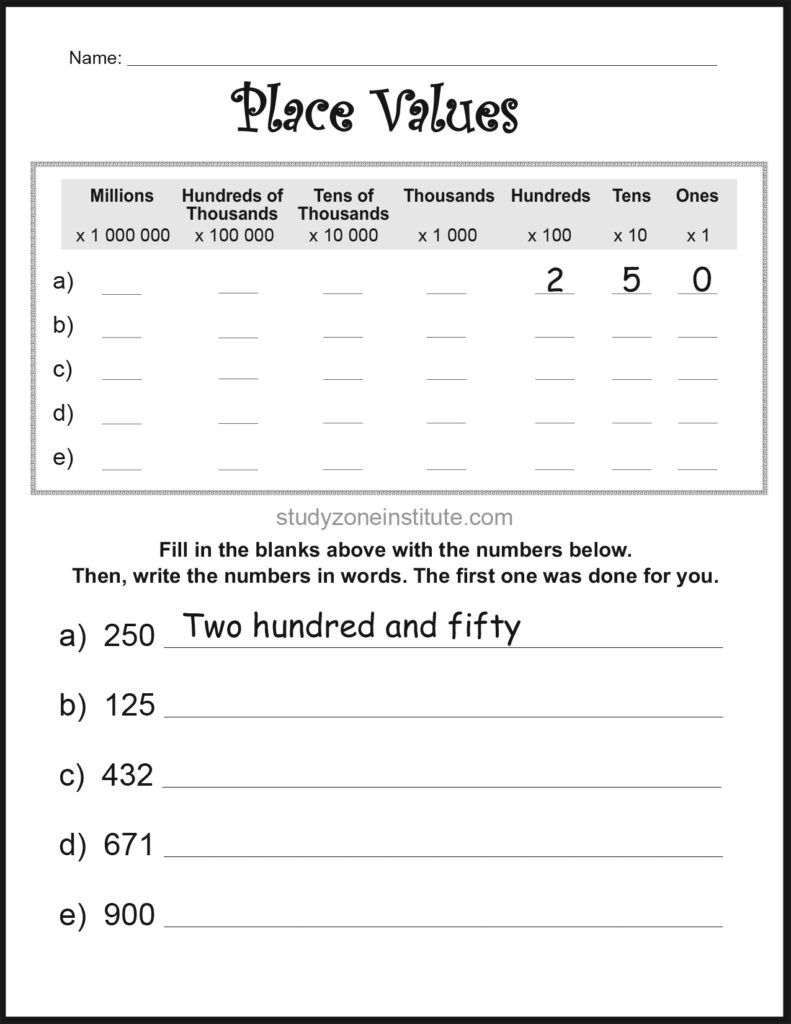 Place Values Hundreds Worksheet