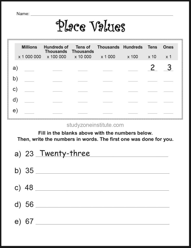 Place Values Tens Worksheet