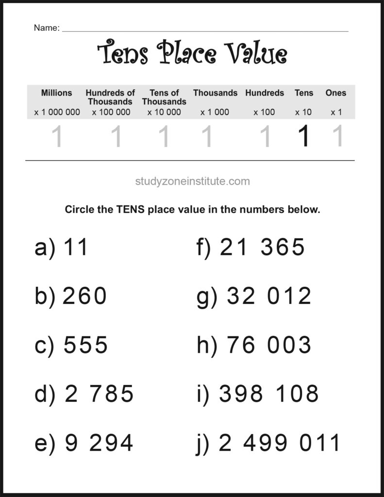 Tens Place Value Circle Worksheet