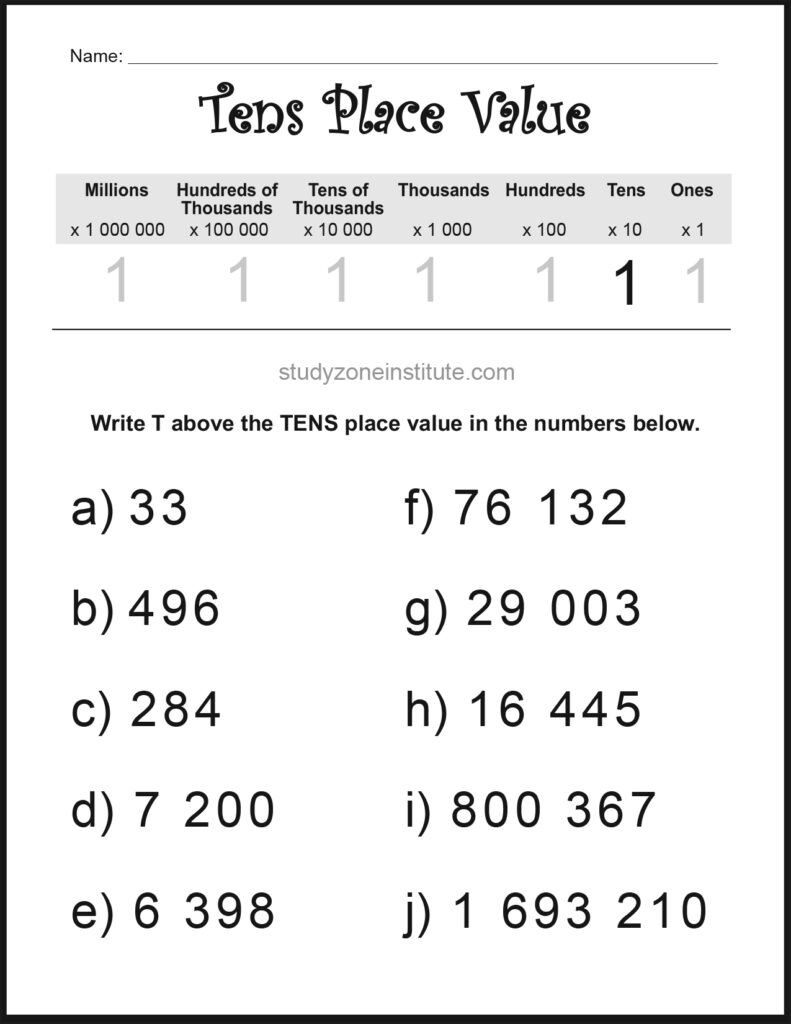 Tens Place Value Write T Worksheet
