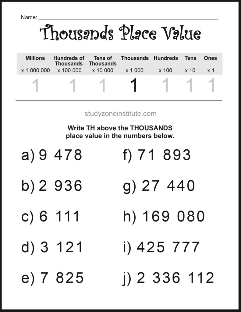 Thousands Place Value Write TH Worksheet