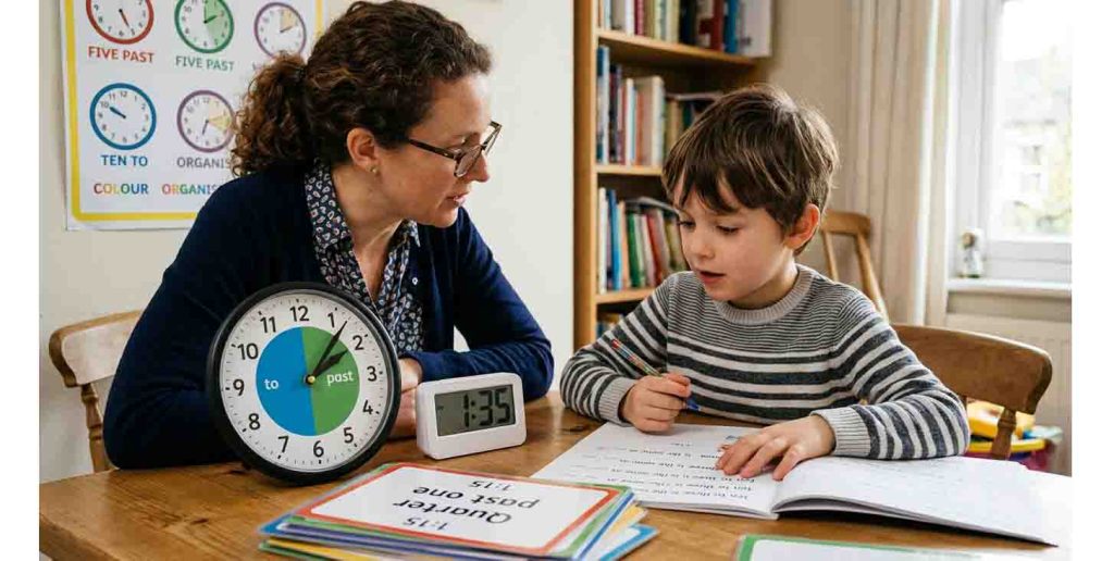 Practical strategies for teaching digital and analogue clocks at home.